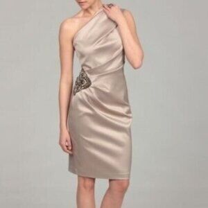 Eliza J One Shoulder Dress Cocktail Beaded Jeweled 4 Champagne Gold